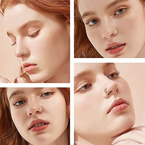 Drperfect 20G Stainless Steel Nose Ring Hoop For Women Men Paved Cz Butterfly Flower Heart Star Cross Cartilage Helix Tragus Earring Hoop Piercing For Nose Ear Silver Gold Rose Gold Black Plated #TOP2