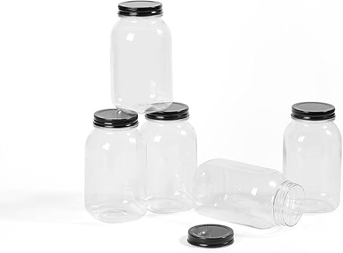 Miniatura 3 de Party Club of America Paquete de 20 tarros de plástico negro de 16 onzas con tapas de rosca, contenedor de almacenamiento de alimentos para