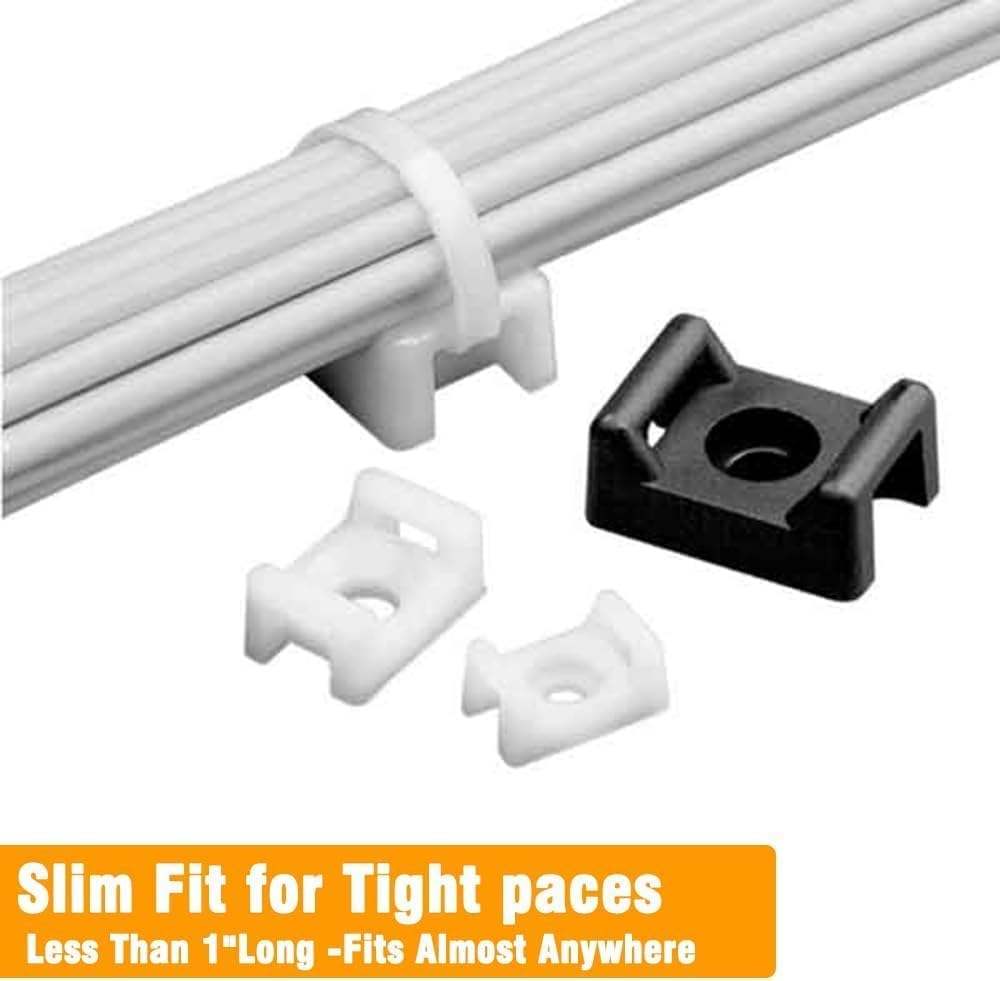 Kit di 100 supporti neri per fascette con cerniera, base con 100 fascette da 20,3 cm e 100 viti autofilettanti, clip per cavi e morsetti
