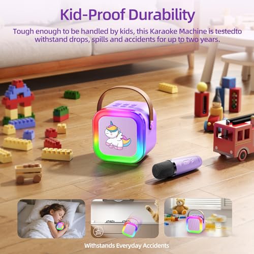 Kinglucky Mini Karaoke Machine for Kids, Top Birthday Gift Pick for Girls Ages 3, 4, 5, 6, 7, 8, 9, 10, 11, 12 Years Old, Kids\' Personal Video Players Accessories with 2 Mics Valentine Kid Gift Purple