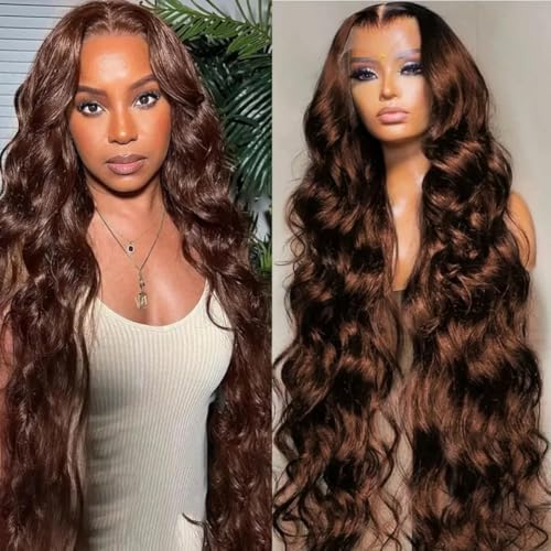 HC 32inch Chocolate Brown Lace Front Wig 13x6 HD Body