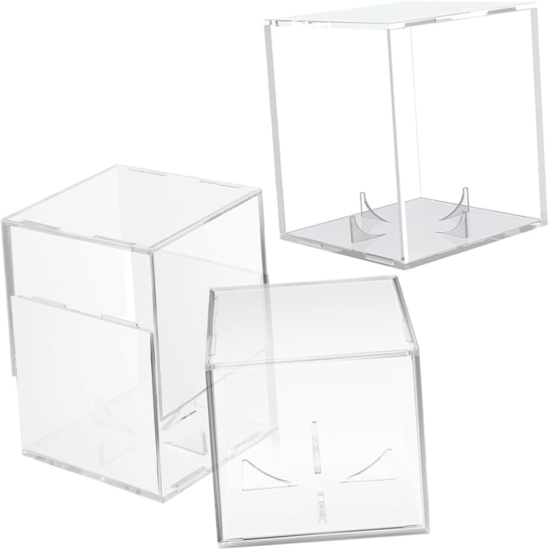 3pcs Baseball Keepsake Display Box with Stand, Small Acrylic Baseball Holder Cube for Collectible Memorabilia Storage and Signed Ball Protection