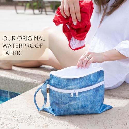 Bumkins Roamio Waterproof Wet Dry Clutch Bag for Baby, Travel, Swim Suit, Cloth Diapers, Pump Parts, Pool, Gym Clothes, Beach, Toiletry, Hook to Stroller, Pack for Daycare, Zip Pack Pouch, Faux Denim by Bumkins - Used condition - Image 5