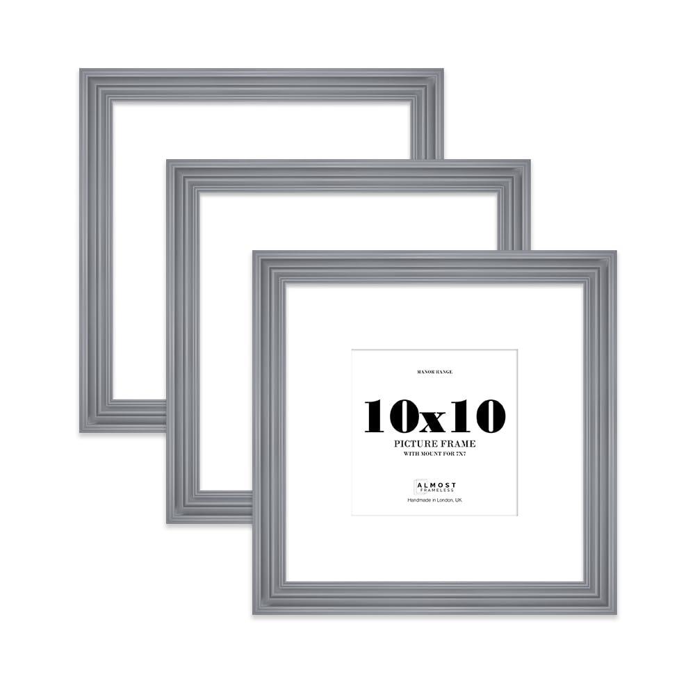 10x10" Grey Picture Frame - 10x10" Square Frame with 7x7" Mount for 10x10"/7x7" Pictures Vintage Style Room Decor, 3 Pack