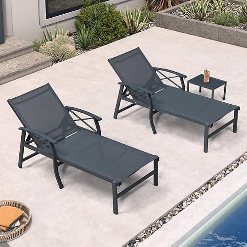 PURPLE LEAF Oversized Outdoor Lounge Chair Set of 2 with Armrest, Grey