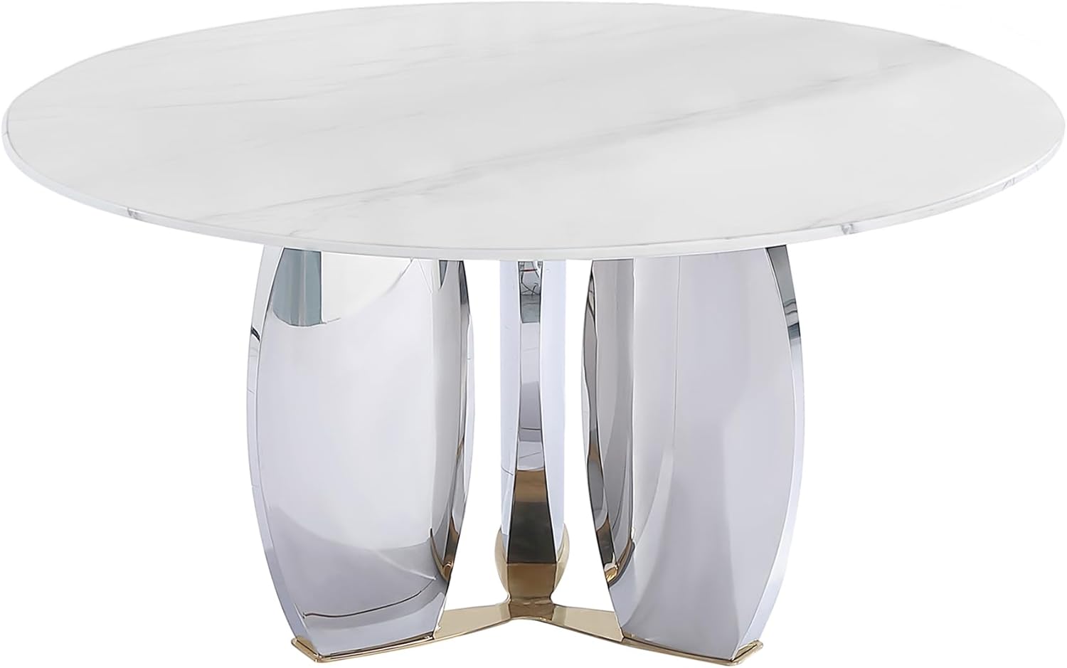 Modern Slate Round Dining Room Tables, Stainless Steel Pedestal Dining Table for Kitchen, Living Room (53.15 Inches)