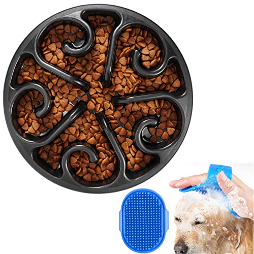 Wuciray Gamelle Anti Glouton Chien avec Brosse Bain pour Animaux Alimentation Saine Gamelle d'alimentation Lente