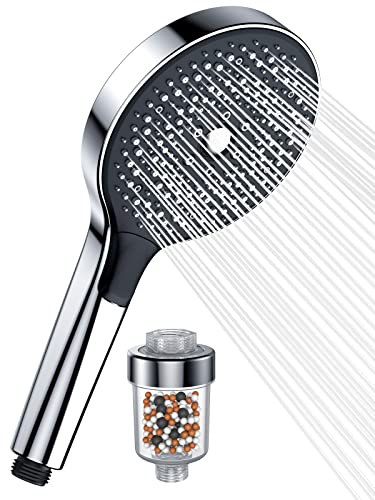SREWOHS Pommeau de douche avec filtre à main, pommeau de douche augmentant la pression, douche à pluie avec 4 modes de pulvérisation, pommeau de douche haute pression, 8 l/min Cover