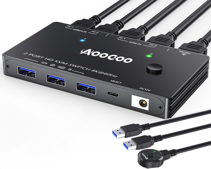 HDMI KVM Switch 8K@60Hz,KVM Switch for 2 PC Share 1 Monitor 