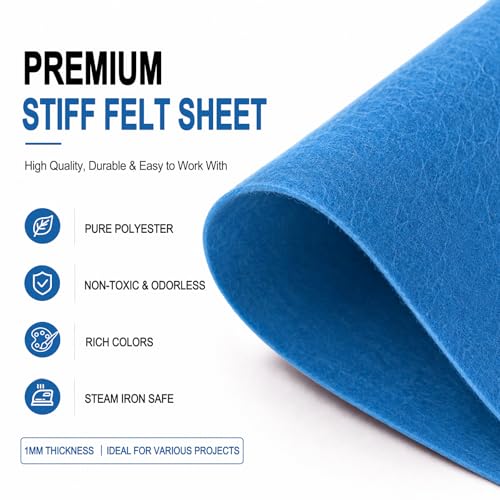 Image of Denim Blue Large Felt Fabric 36 inch x 36 inch (1 Square Yard), 1mm Stiff Felt Sheet, Nonwoven Fabric for Crafts, DIY Projects, Art, Sewing, Lining & Decorations