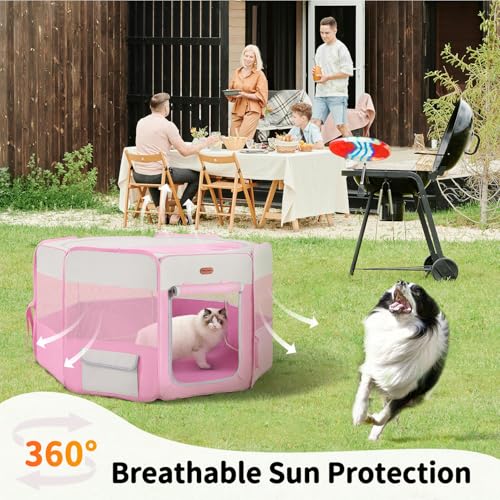 Image of Seiyierr Dog Playpen, Portable Pet Play Pen Foldable Carrying Case, Puppy Pens Outsid for Small Cat Indoor /Outdoor, Removable Mesh Shade Cover