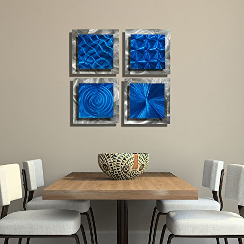 Statements2000 Set Of 4 Handmade Blue Metal Wall Art Accents By Jon Allen, 4 Squares Blue #TOP4