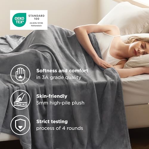 Image of Bedsure GentleSoft Fleece Bed Blankets Large Size Grey - Soft Lightweight Fuzzy Cozy Luxury Oversized King Blanket Microfiber, Room Home Decor Gifts for Women and Men, 120x120 inches