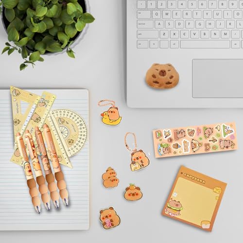 AHEJIOO 25 Stück Capybara Schreibwaren Set, Capybara Federmäppchen, Capybara Sachen, Capybara Mäppchen, Capybara Set, Capybara Federtasche, Capybara Stifte, Süßes Schreibwaren Geschenkset Für Kinder﻿
