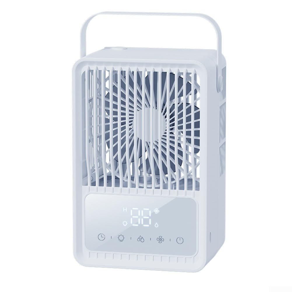 Ventilatore nebulizzatore silenzioso ricaricabile con serbatoio dell'acqua da 600 ml, raffreddamento dell'aria 4 in 1 con LED a 7 colori, timer 8 H, ventola di raffreddamento portatile USB-C, per