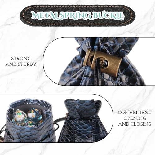 Glow Eyes DND Leather Dice Bag, Dragon Leather DND Dice Pouch Storage Bag, DND Dice Bag, Large Bag of Dice, Coin Bag, Holds 6 DND Dice Set for DND Game Accessories Dark Blue