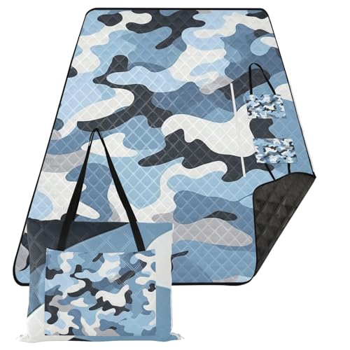 sanluoli Manta de playa plegable, manta de senderismo para 8 a 10 adultos, artículos de picnic, camuflaje azul