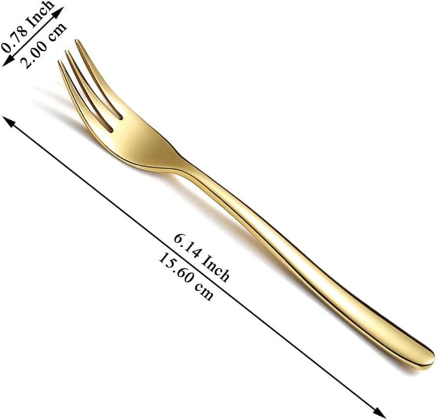 Kyraton 12-Piece Gold Dessert Forks, 6.15" Stainless Steel, Mirror Satin Finish, Dishwasher Safe