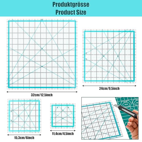 Miniatura 2 de Oungy 4 Regla De Remiendo 31,75 Cm 24,13 Cm, 15,24 Cm, 11,43 Cm, Regla De Costura Cuadrada, Escala Y Ángulo De Inclinación, Regla De Corte Transparente Para Coser