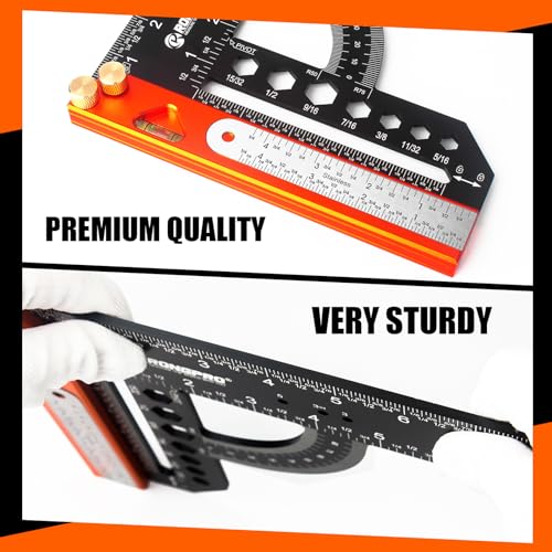 RONGPRO Esquadro de Carpinteiro 7 Em 1 com Nível de 12