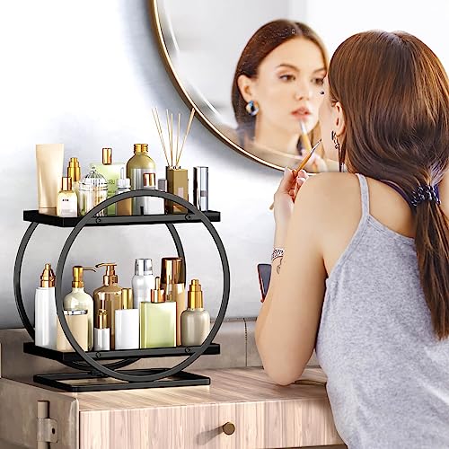 YIWANFW Bathroom Counter Organizer, Black Perfume Organizer for Dresser, 2 Tier Bathroom Organizer Countertop, Vanity Makeup Organizers, Skincare Display Tray for Bathroom Sink Storage — view 2