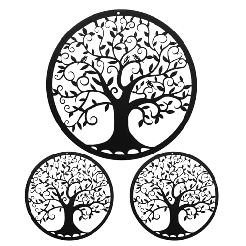 YOUNTHYE 3Pack Metal Wall Art Tree of Life Wall Decor, 30cm Black Hanging Ornaments Wall Sculptures for Living Room, Garden, Bedroom, Kitchen, Bathroom, Hallway