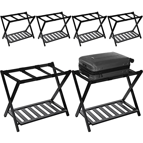 6 Pcs Luggage Racks Folding Luggage Stand Bamboo Luggage Holder Stand Foldable Suitcase Racks Suitcase Stand With Nylon Straps Strong Bearing Capacity Luggage Holder For Bedroom Guest Room Hotel #TOP17