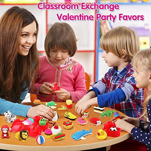 UMIKU 30 Pack Kids Valentine Party Favors Set Filled Heart Animal Erasers Valentine Classroom Exchange Party Favors Supplies Valentine Gifts Exchange for Kids Pencil Erasers Classroom Prizes Random - Thumbnail 3
