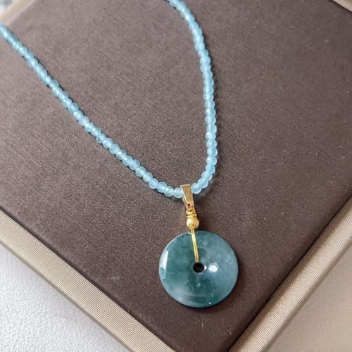 アクアマリン+ 本翡翠 ネックレス ペンダントヒスイ(ドーナツ形)パワーストーン天然石巾着袋付きプレゼントにも 039P8283