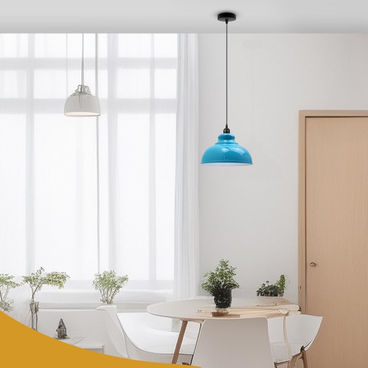 Metal Blue Geometric Curved Painted Metal Dome Pendant Lamp Shade, Modern Industrial, 11.41" (29cm) Diameter Easy Fit, 2 Pack — Kitchen, Dining Room, Bar, Hallway, Bedroom, Office
