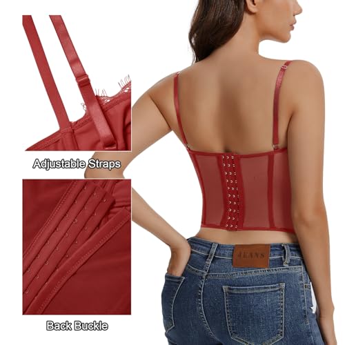Image of Lace Corset Tops for Women Sexy Going Out Bustier Top Sleeveless Adjustable Straps Crop Tops with Back Hooks