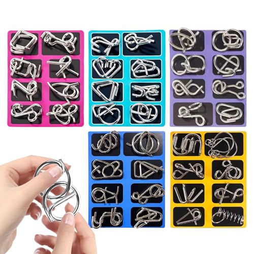 40 Stück Metall Knobelspiele Set, 3D Metallknobellei Set Metal Puzzle Denkspiele Spielzeug Knobelspiele Geduldspiel Für Erwachsene Und Kinder, 16x12x2.5cm