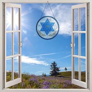   787-Inch-Hanukkah-Hexagram-Decorations-Chanukkah-Stained-Glass-Suncatcher-Decors-Jewish-Sun-Catchers-Hanging-Sign-Indoor-Window-for-Jews-Judaism-Home-Wall-Door-Ornaments-Party-Supplies