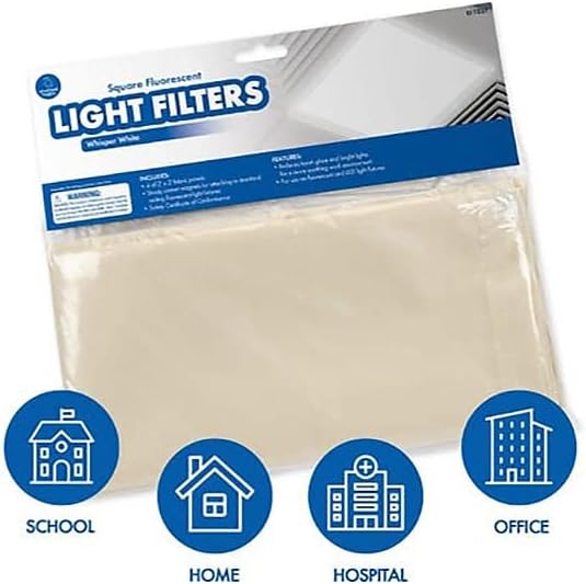 Educational Insights Mini Square Fluorescent Light Covers 4-Pack: Whisper White - Ceiling Light Filters for Classroom, Office & Home, Overhead LED Shades, Calming Sensory Fixtures & Teacher Essentials