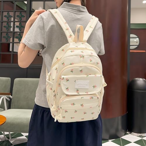 Nylon Floral Big Laptop Backpack Girl Casual Bookbag(Pink Flower)4