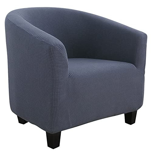Image of SearchI Club Chair Slipcover Stretch Barrel Chair Covers Jacquard Tub Chair Slipcovers Soft Spandex Armchair Sofa Cover Removable Couch Furniture Protector Arm Chair Cover for Living Room(Grey Blue)