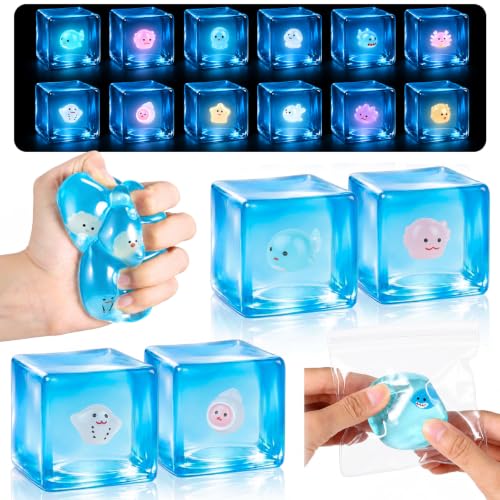 Seenelling 12 Pcs Glow in The Dark Stress Cube Sea Animal for Kid Halloween