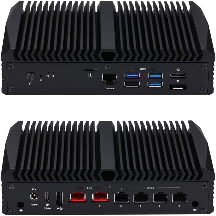 Qotom Mini Pc Router Q10932H6 Core i3-N305 Processor,up to 3.80 GHz 16G DDR5 RAM 128G M.2 SSD -4x2.5 Gigabit LAN,2x10 Gigabit LAN,Fanless,Win10/Linux 24/7