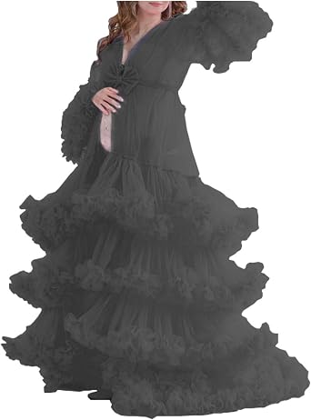 Tulle Maternity Robe Long Nightgown Pregnant Gown Pregnancy Robe Dress for Photoshoot SZPD09