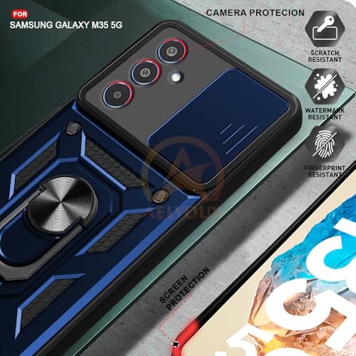 Image of Armor Bumper Back Cover Case for Samsung M35 5G | Rotating Camera Cover, Ring Holder & Kickstand | Heavy Duty & 360 Degree Protection Samsung M35 5G Cover (Blue)
