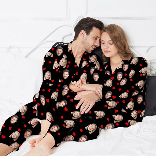 Personalized Matching Pajamas Set For Couples Women Men Custom Funny Photo Face Pjs Gifts For Birthday Valentine's Day4