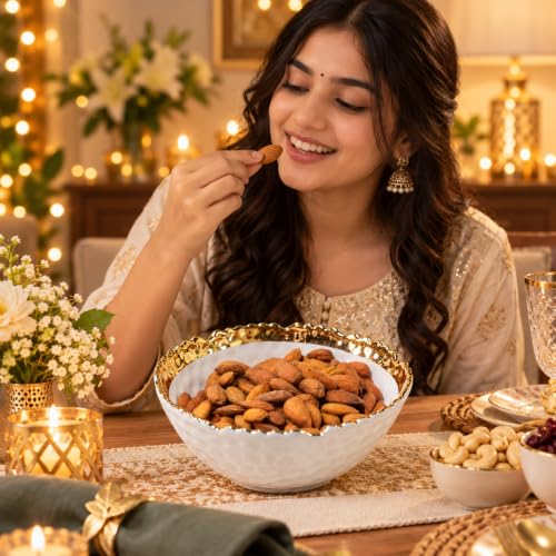 Image of MARKET 99 Ceramic Round Serving Dish | Glossy Antique Off-White Platter | Elegant Ceramic Bowl for Sweets, Dry Fruits, Snacks & Cookies | Perfect Serveware for Dining Table, Festive & Gatherings