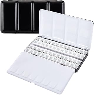 PH PandaHall Black Metal Paint Palette Box with 52 Half Pans for Watercolor, Gouache, Acrylic & Oil Painting