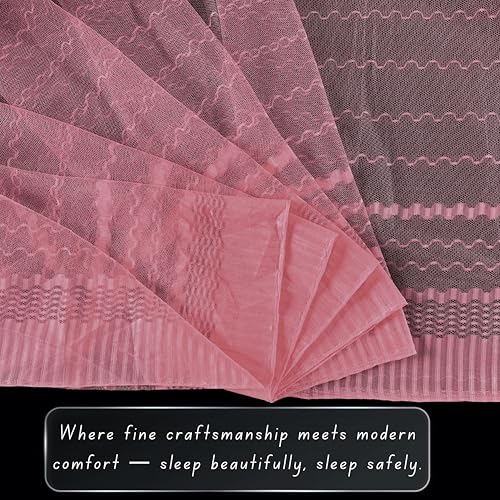 Image of Mosquito Net for King Size Bed & Double Bed, 6x7 ft, Wall /Hook Hanging, Premium Poly-Cotton Blend Fabric Foldable Machhardani (Peach Pink - Frame Not Included)