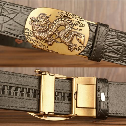 Ratchet Belts for Men, Men's Belt Leather Cowboy Western with Dragon Alloy Buckle Crocodile Embossed Belt4