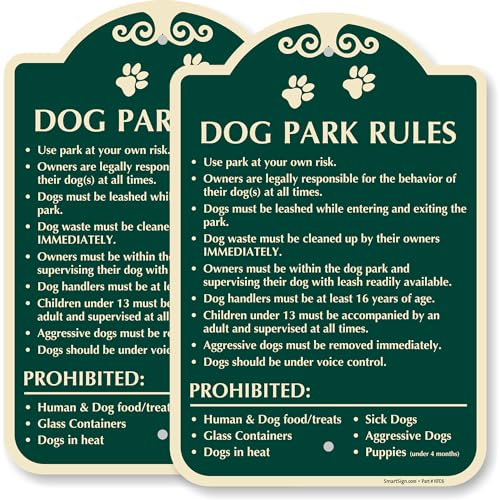 SmartSign 2-Pack Designer "Dog Park Rules - Use At Your Own Risk, Owners Legally Responsible" Sign, 12" x 18", 120 mil Aluminum Composite (ACM) with Overcoat, Green, Made in USA