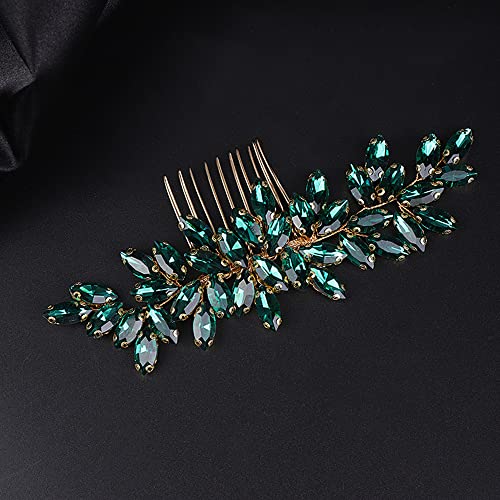 Jumwrit Bride Wedding Hair Comb Rhinestone Bridal Hair Comb Wedding Headpiece Handmade Hair Accessories For Bridesmaid Women Girls(Green) #TOP2