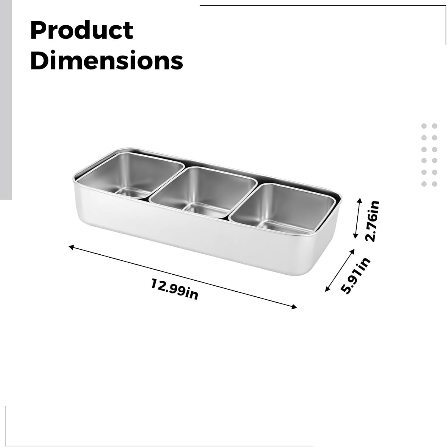 Stainless Steel Seasoning Container with Lid & Spoons, 3 Compartments, 13 X 5.9 X 2.8 in Spice Organizer, Condiment Display, Commercial Use
