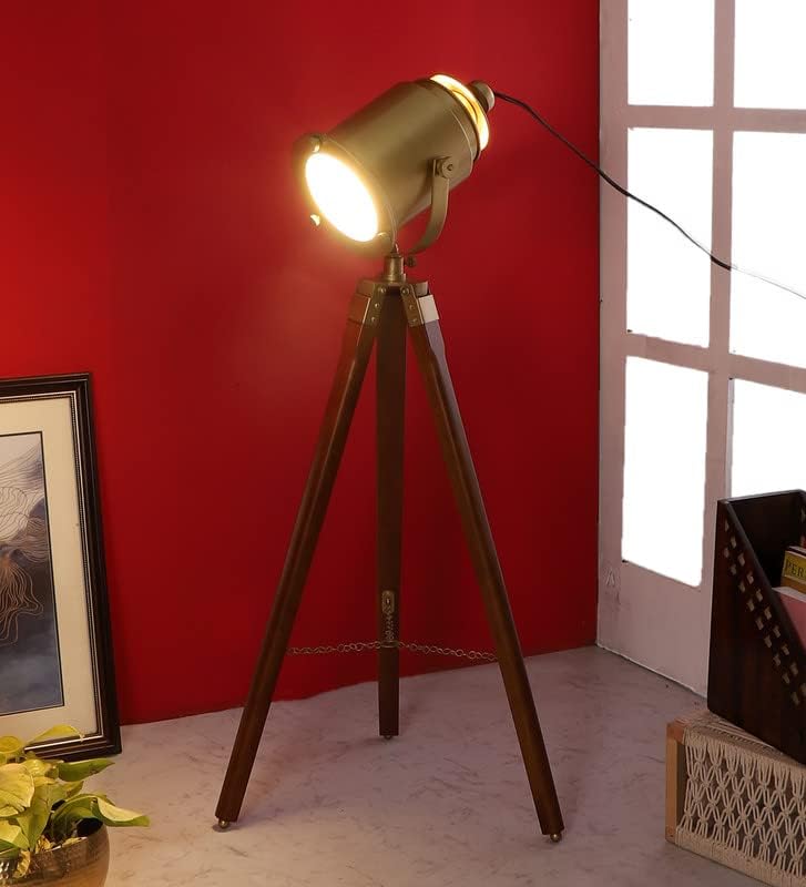 Image of PRISTINE INTERIORS Brown Fabric Shade Tripod Floor Lamp with Black Base Silver Metal Shade Tripod Floor Lamp with Beige Base (Minimalist)