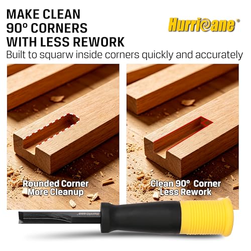 Image of HURRICANE 8mm Corner Chisel, 90 Square Mortise Chisel for Door Hinges, Strike Plates & Cabinetry, Right Angle Wood Chisel with Metal Strike Cap & Ergonomic Grip